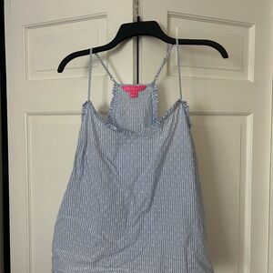 Lilly Pulitzer Blue and White Ruffle Dusk Top